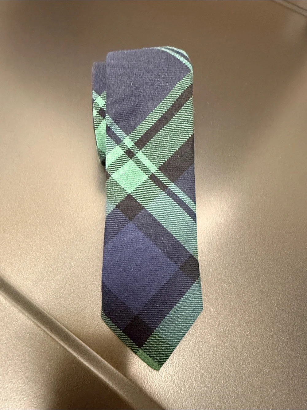 J. Crew Skinny Tartan Navy and Green Plaid Tie